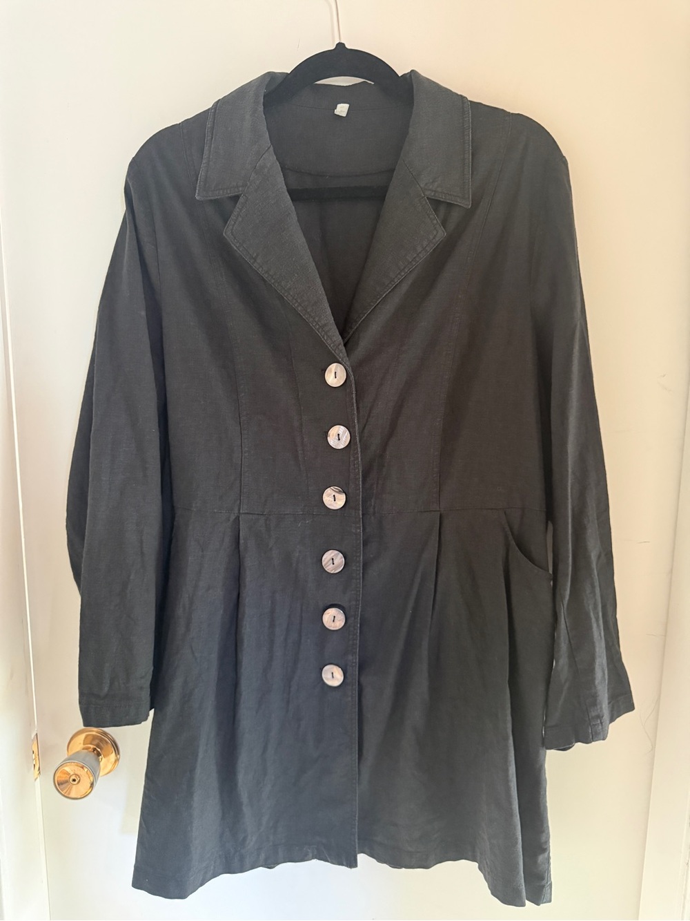 Blue Sky Black Linen Tunic Jacket XL Button Front Lagenlook Art to Wear
